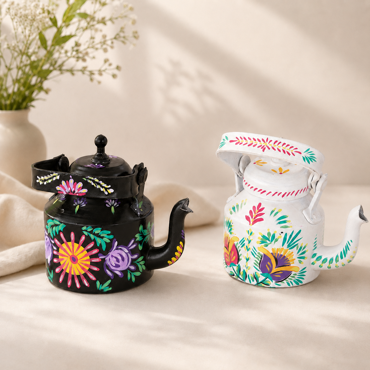 Hand-Painted Floral Decorative Kettle Set
